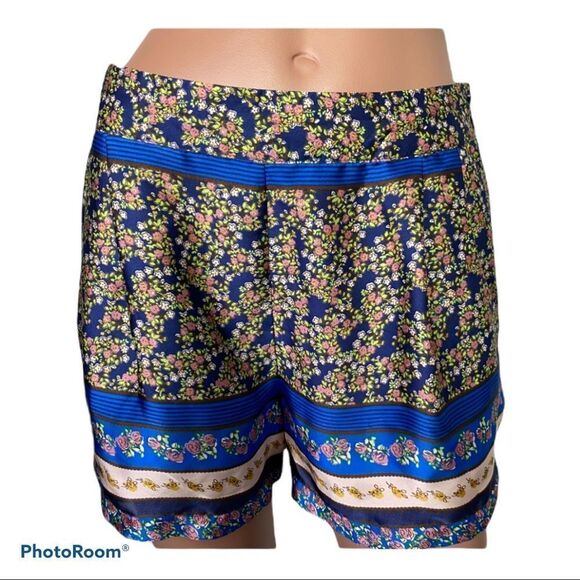 ASOS blue floral print high waisted satin shorts 4 - Picture 1 of 15